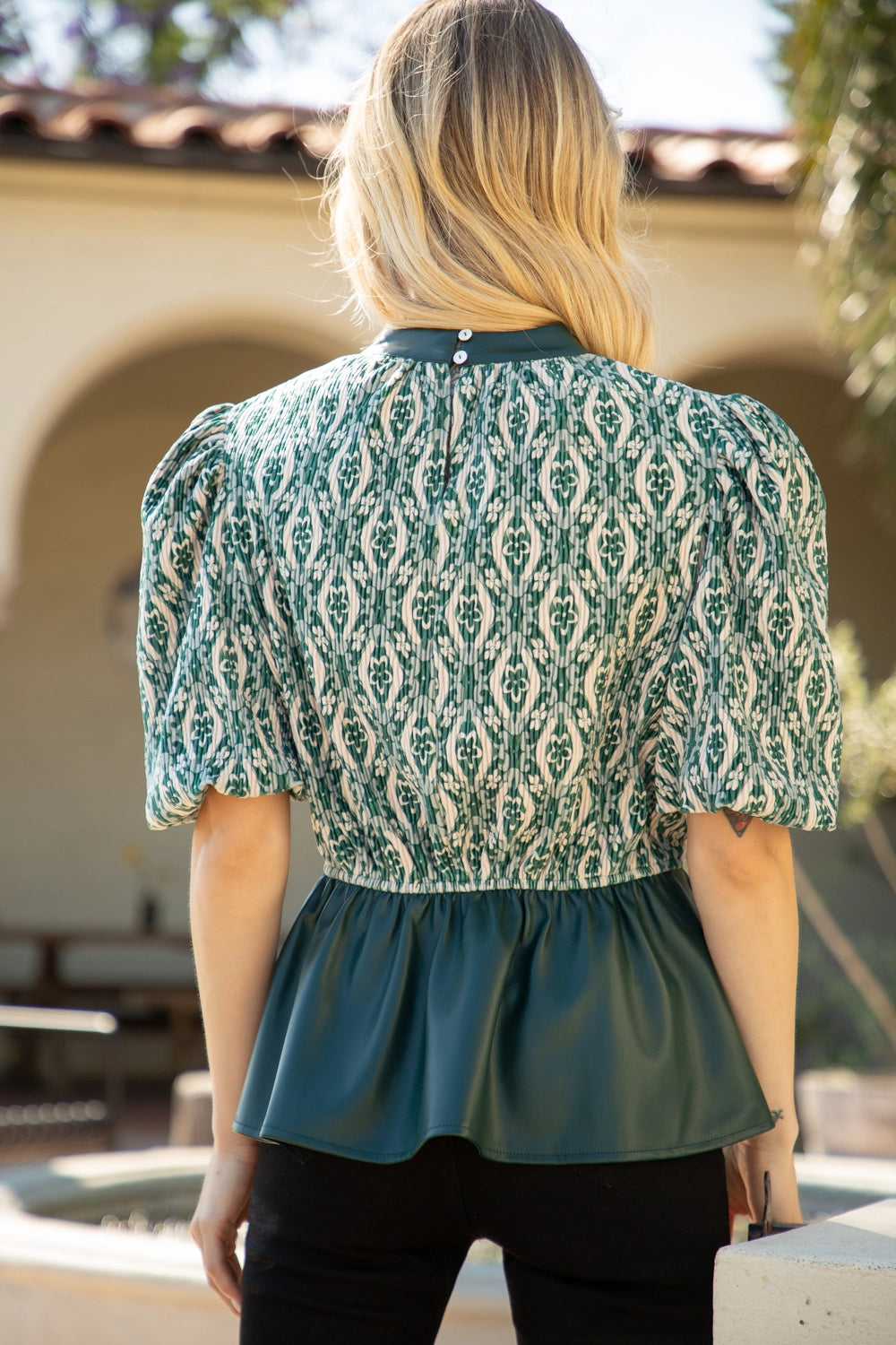 Pleated Print Velvet Top